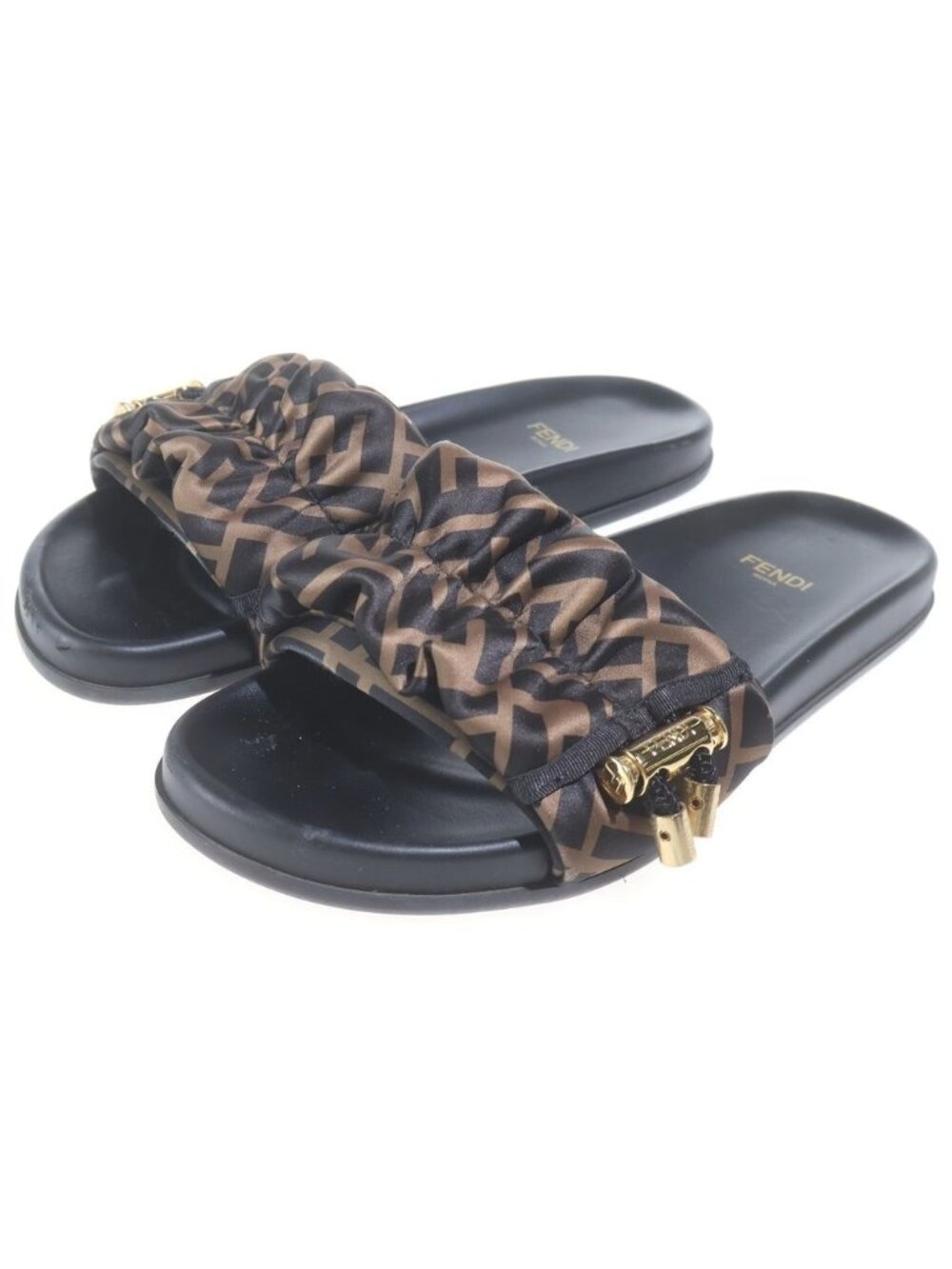Fendi Zucca Flat Sandals Shoes Black Brown